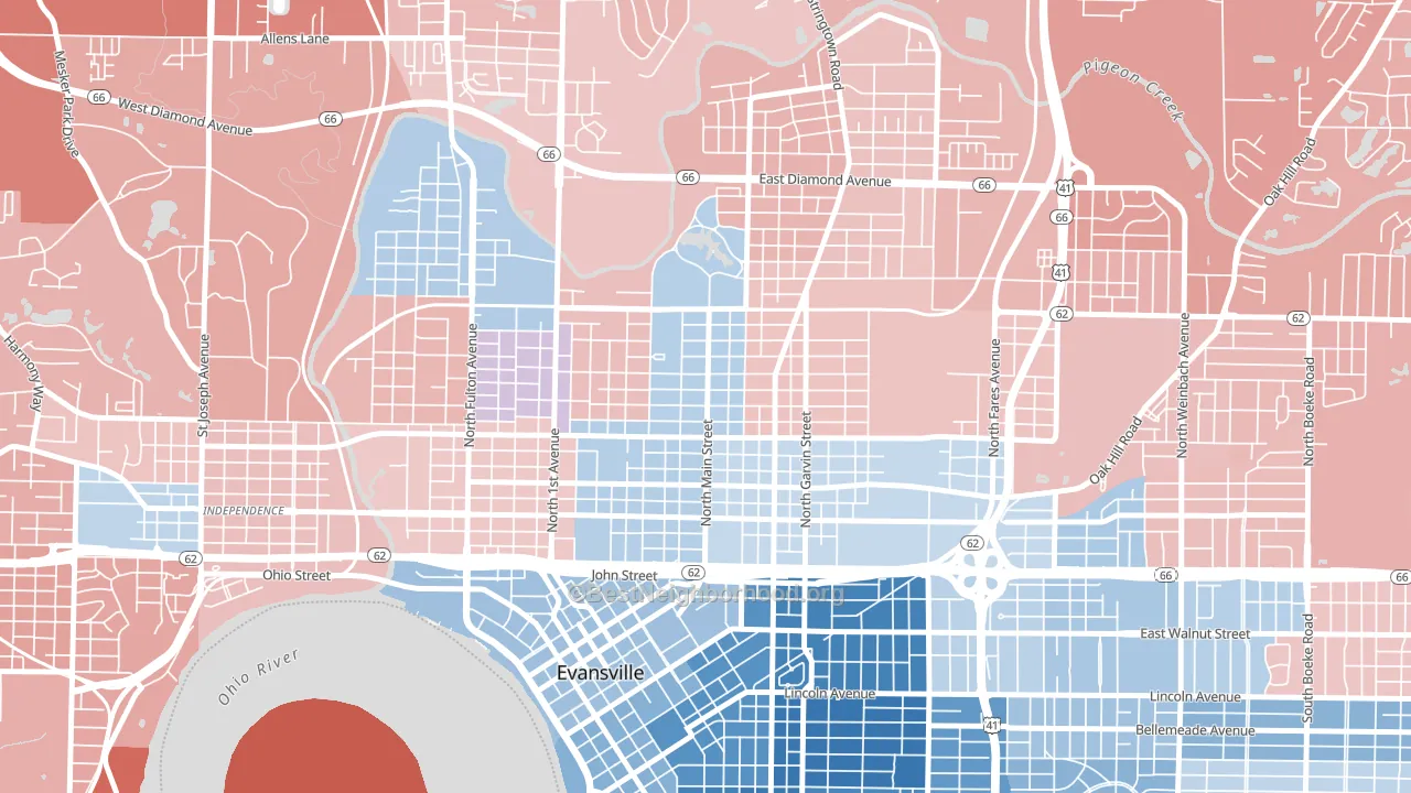 Jacobsville, Evansville, IN block-group political-lean map