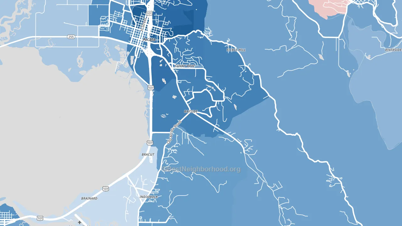 Jacoby Creek, Arcata, CA block-group political-lean map