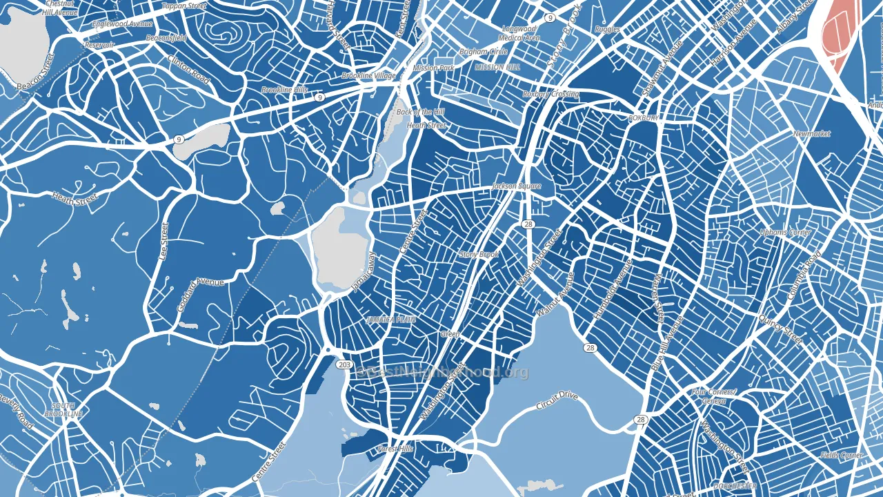 Jamaica Plain, MA block-group political-lean map