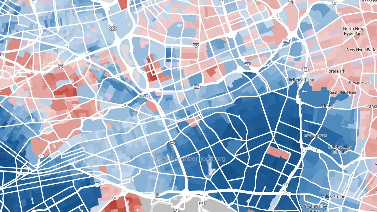 Jamaica, Queens, NY block-group political-lean map
