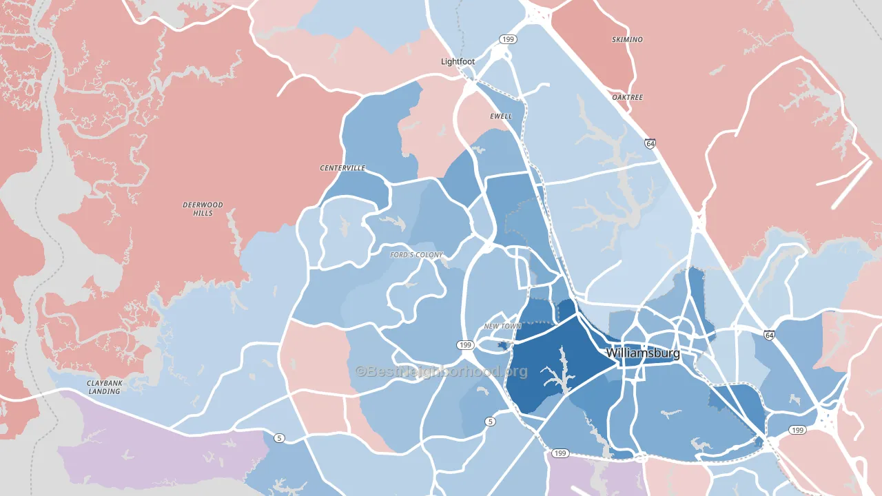 James City County, VA block-group political-lean map