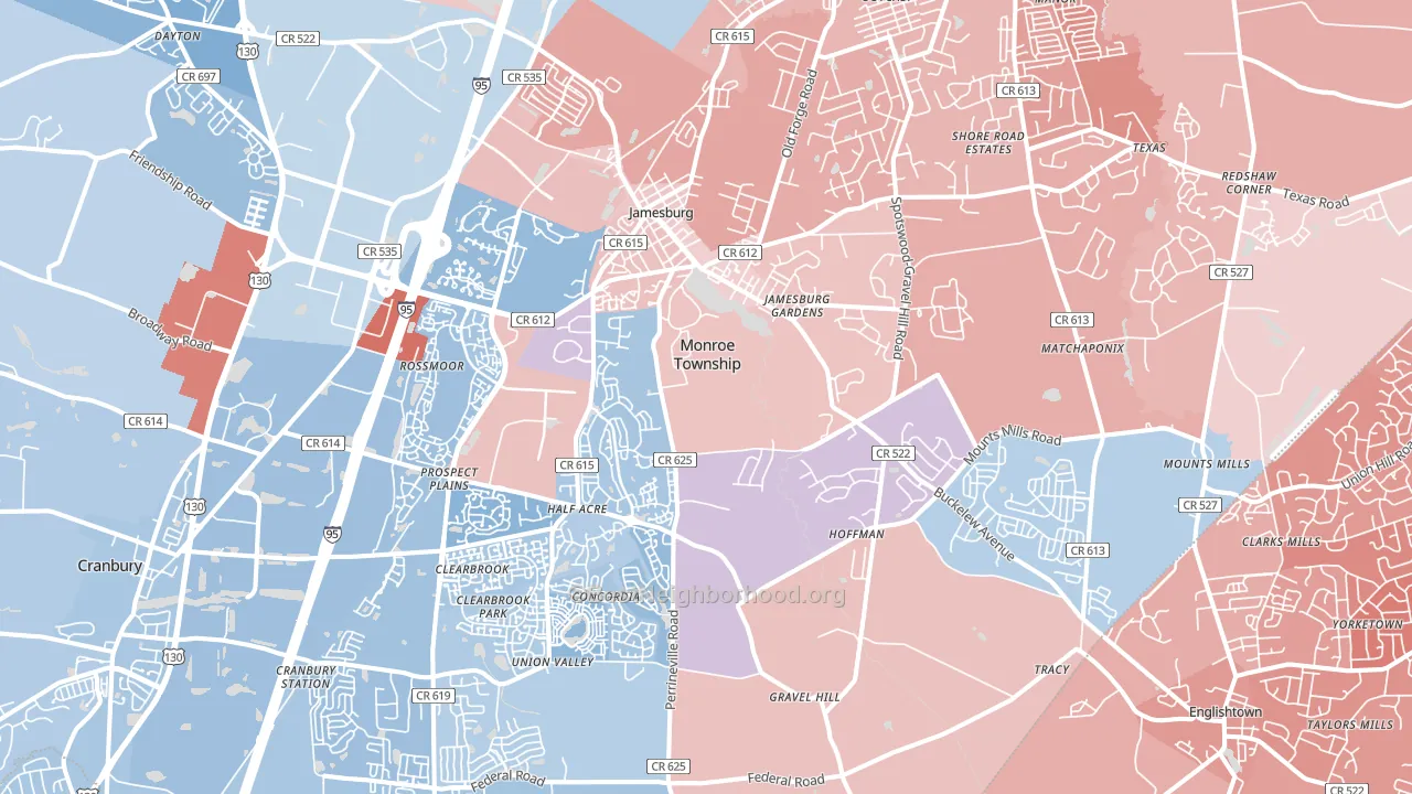 Jamesburg, NJ block-group political-lean map