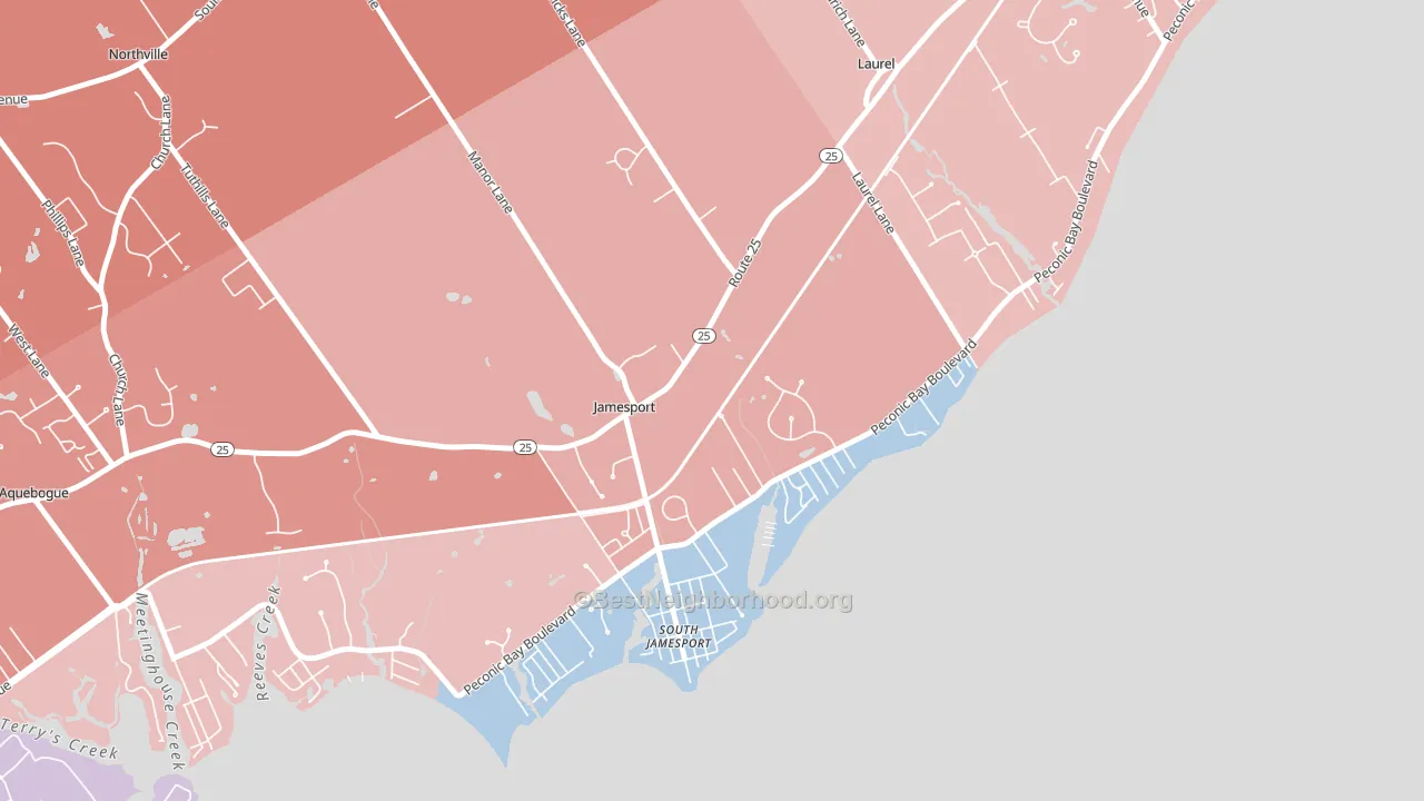 Jamesport, NY block-group political-lean map
