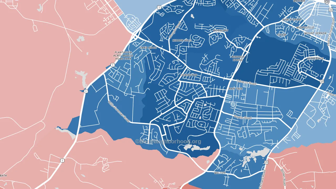 Jamestown, Hephzibah, GA block-group political-lean map
