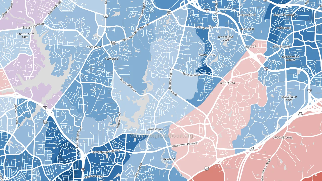 Jamestown, NC block-group political-lean map