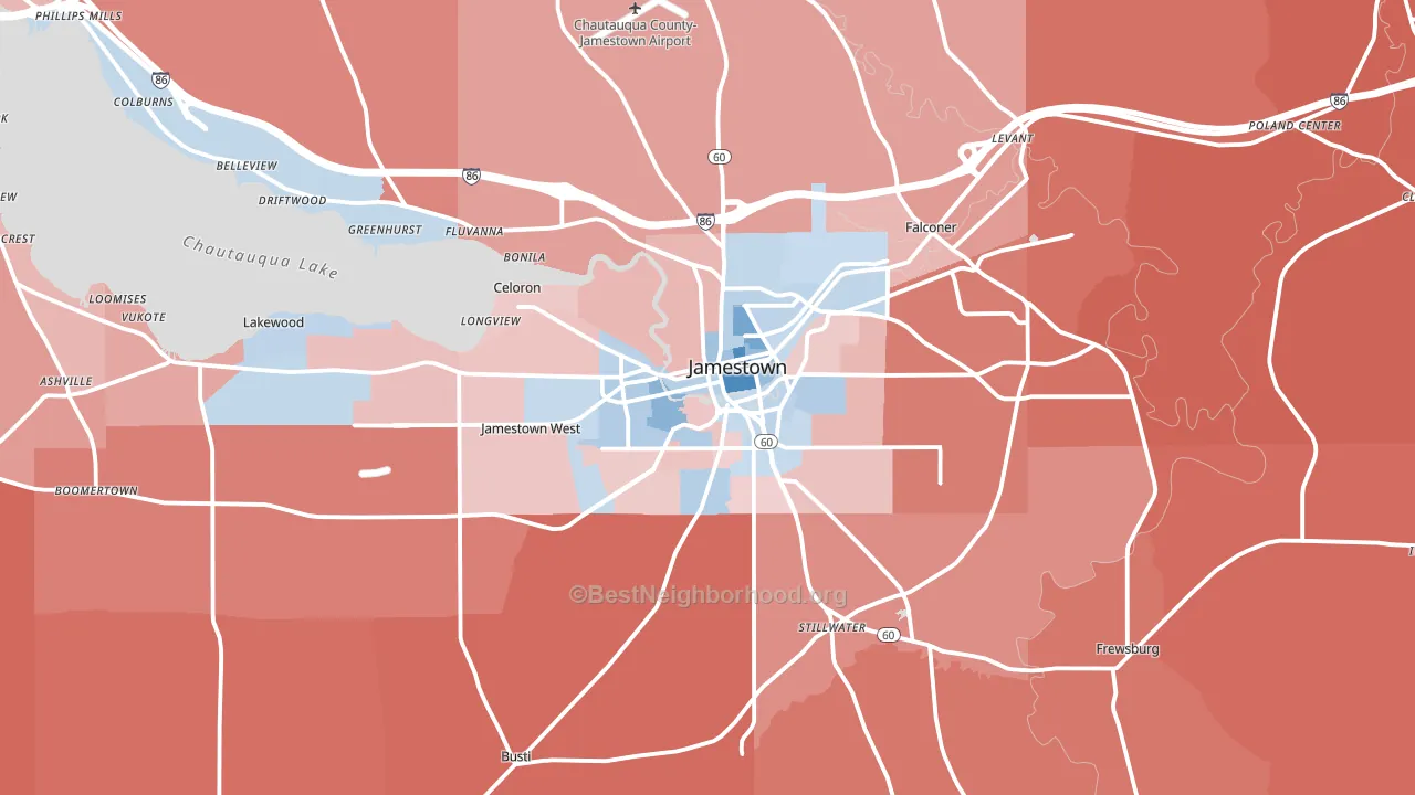 Jamestown, NY block-group political-lean map