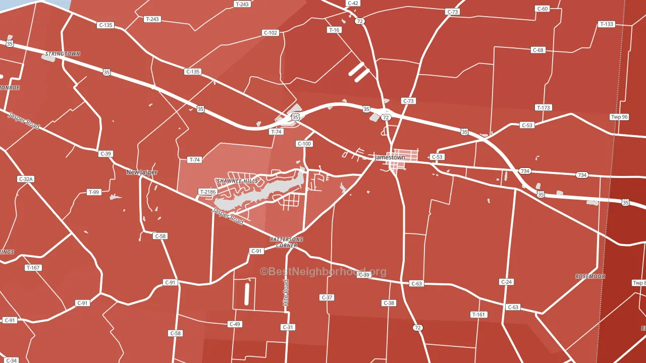 Jamestown, OH block-group political-lean map