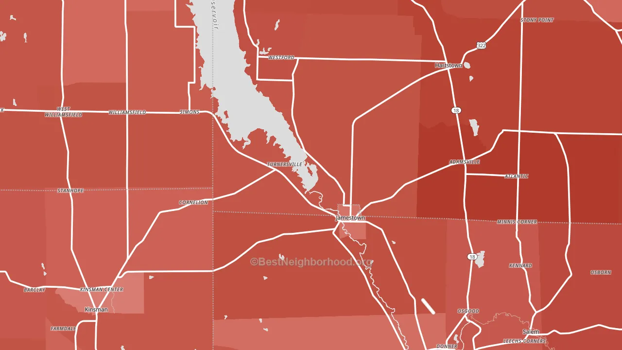 Jamestown, PA block-group political-lean map