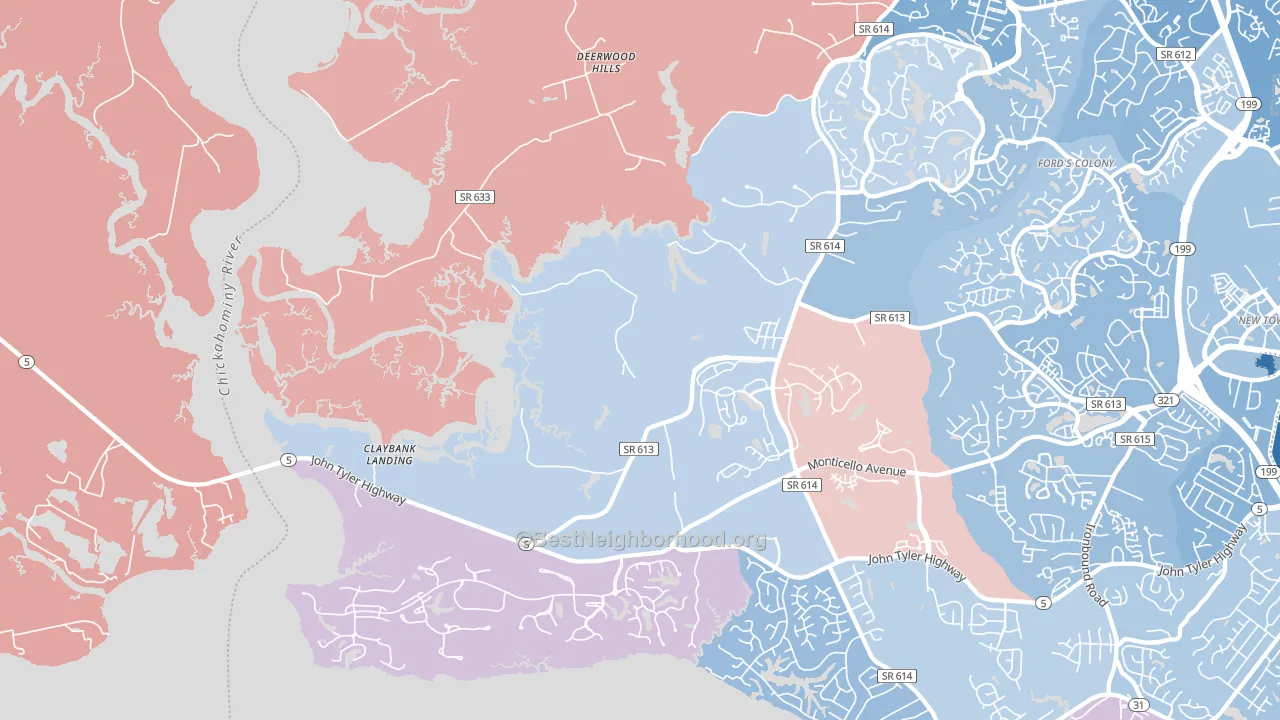 Jamestown, VA block-group political-lean map
