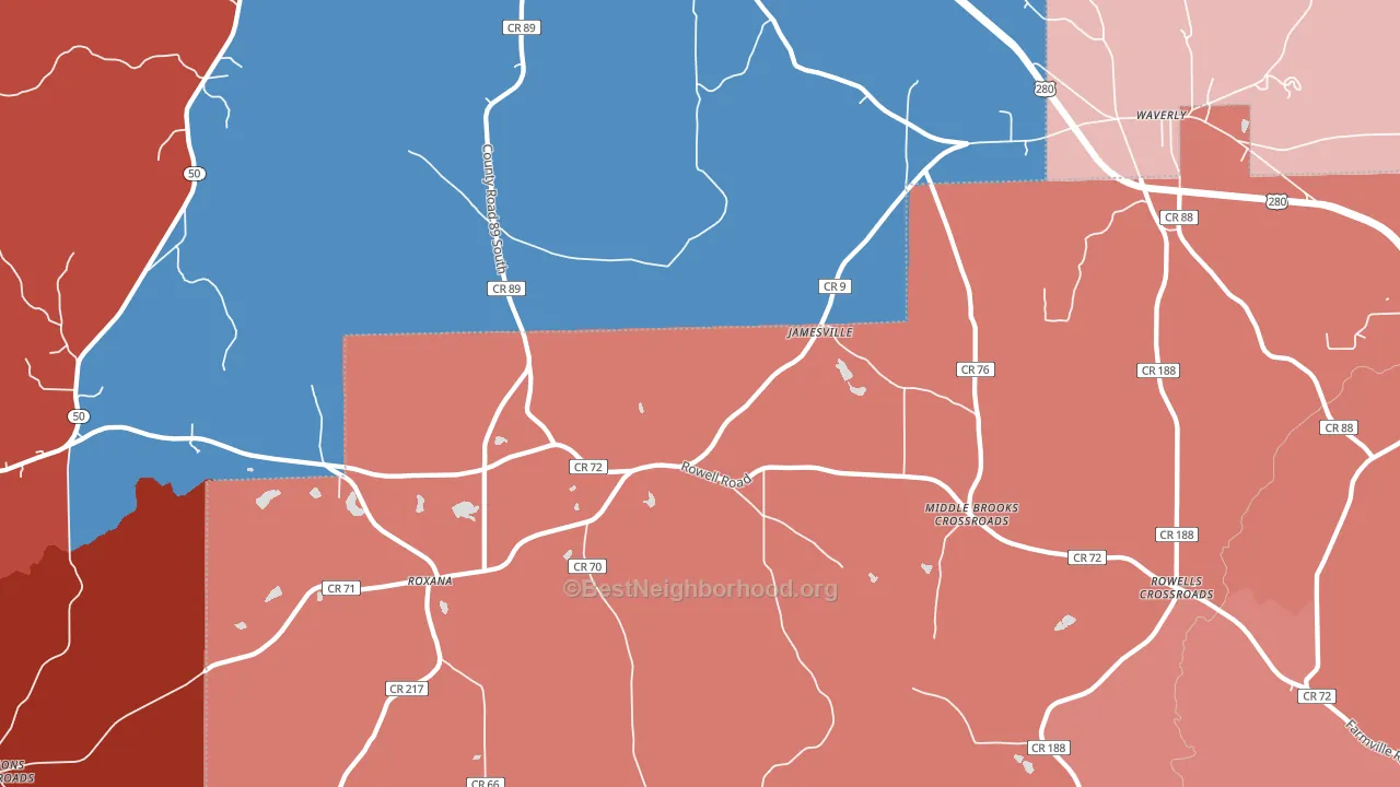 Jamesville, AL block-group political-lean map