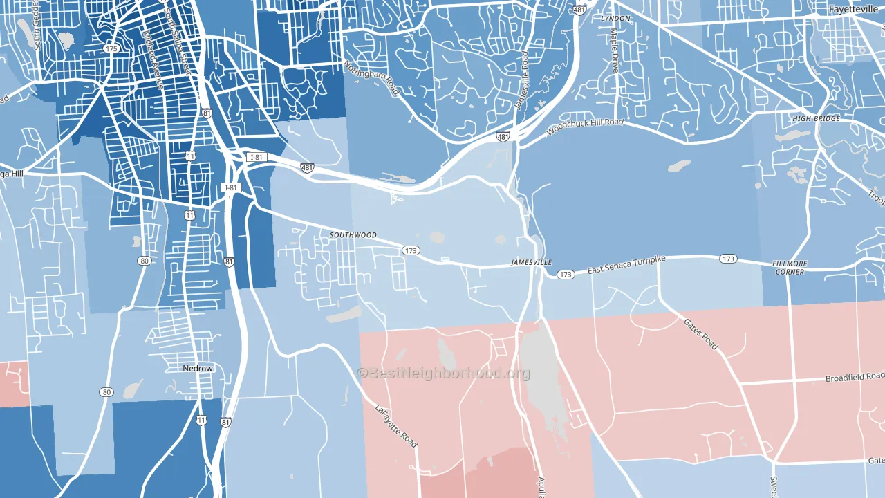 Jamesville, NY block-group political-lean map