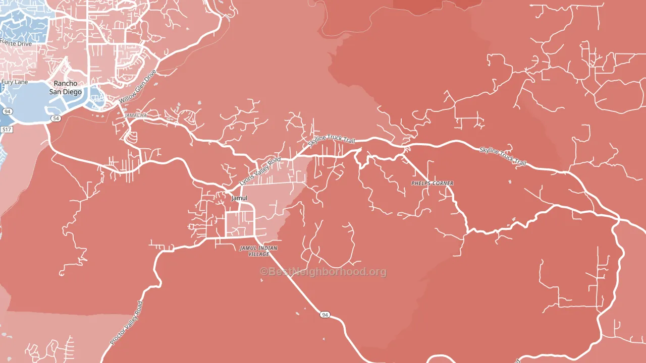 Jamul, CA block-group political-lean map