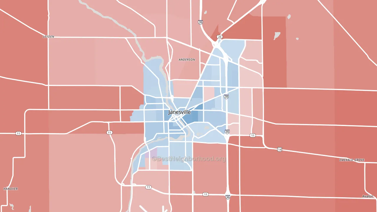 Janesville, WI block-group political-lean map