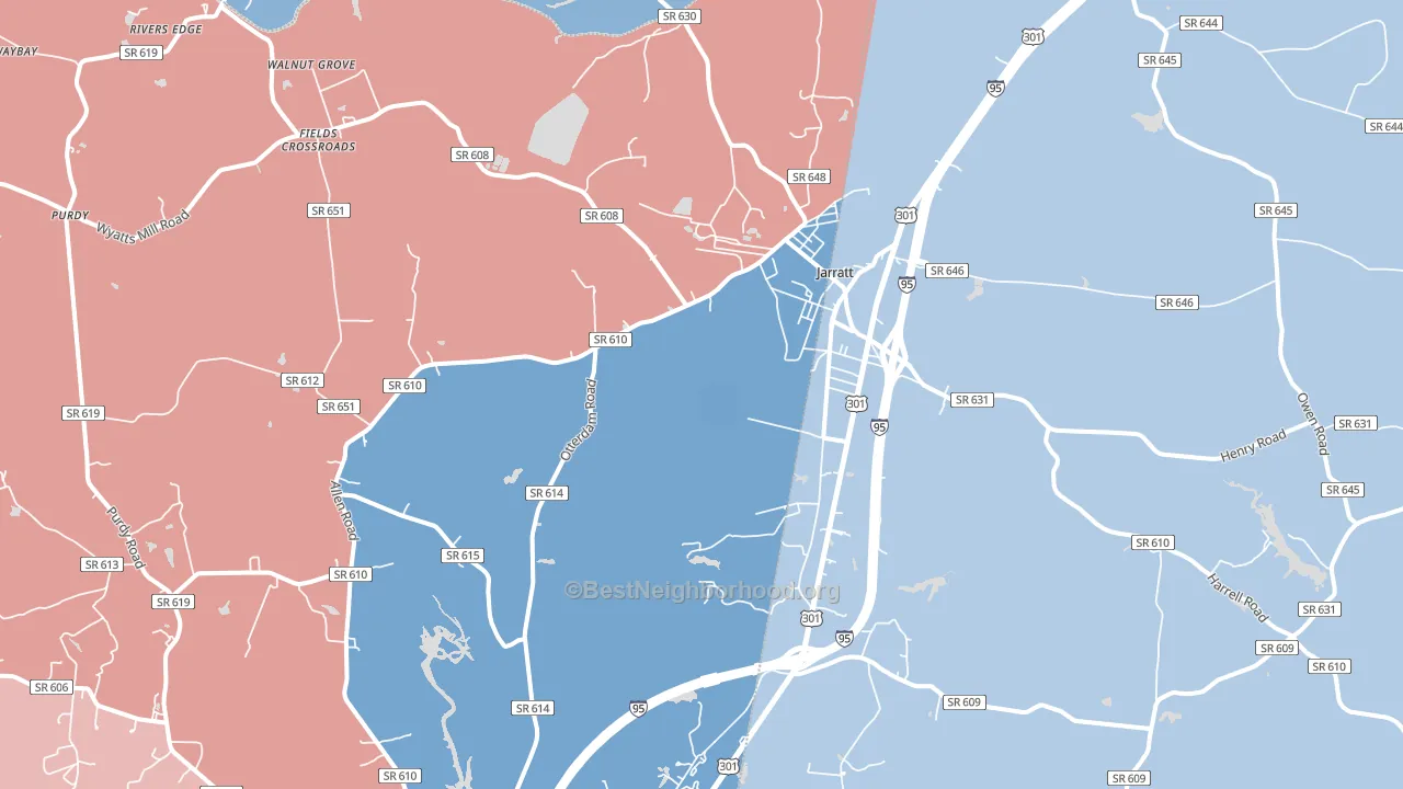 Jarratt, VA block-group political-lean map