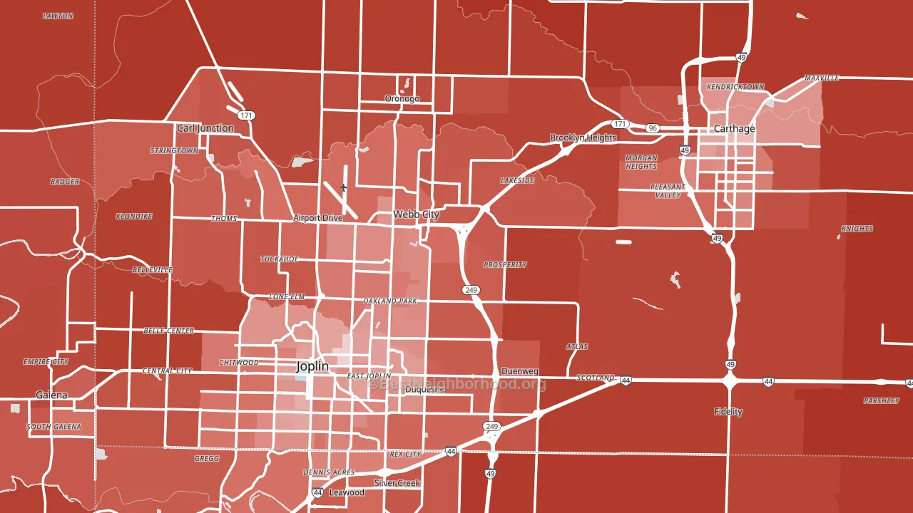 Jasper County, MO block-group political-lean map