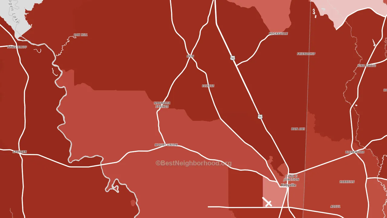 Jasper County, TX block-group political-lean map