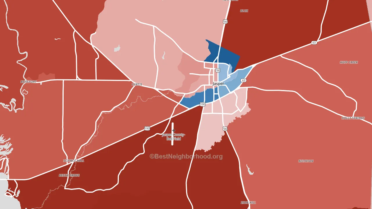 Jasper, TX block-group political-lean map