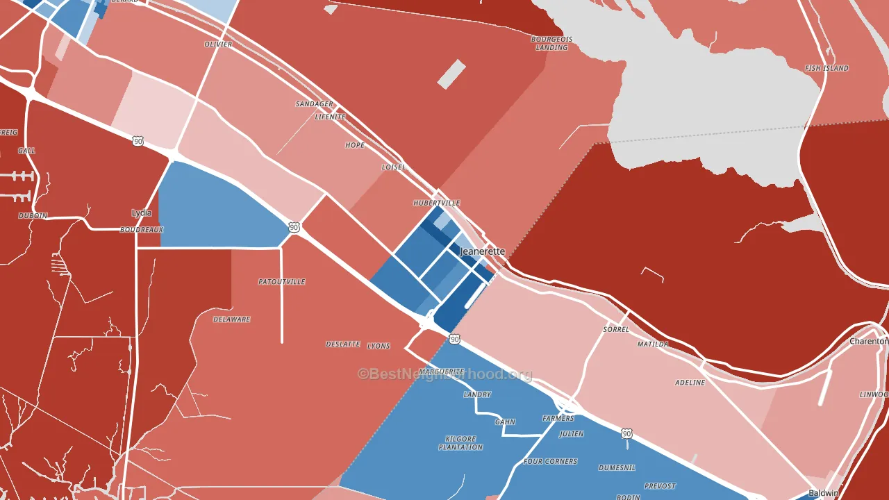 Jeanerette, LA block-group political-lean map
