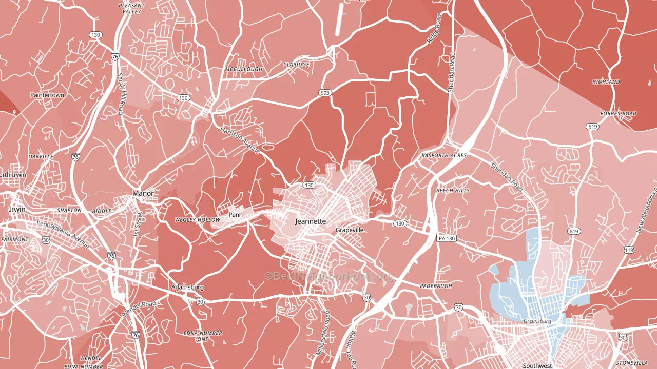 Jeannette, PA block-group political-lean map