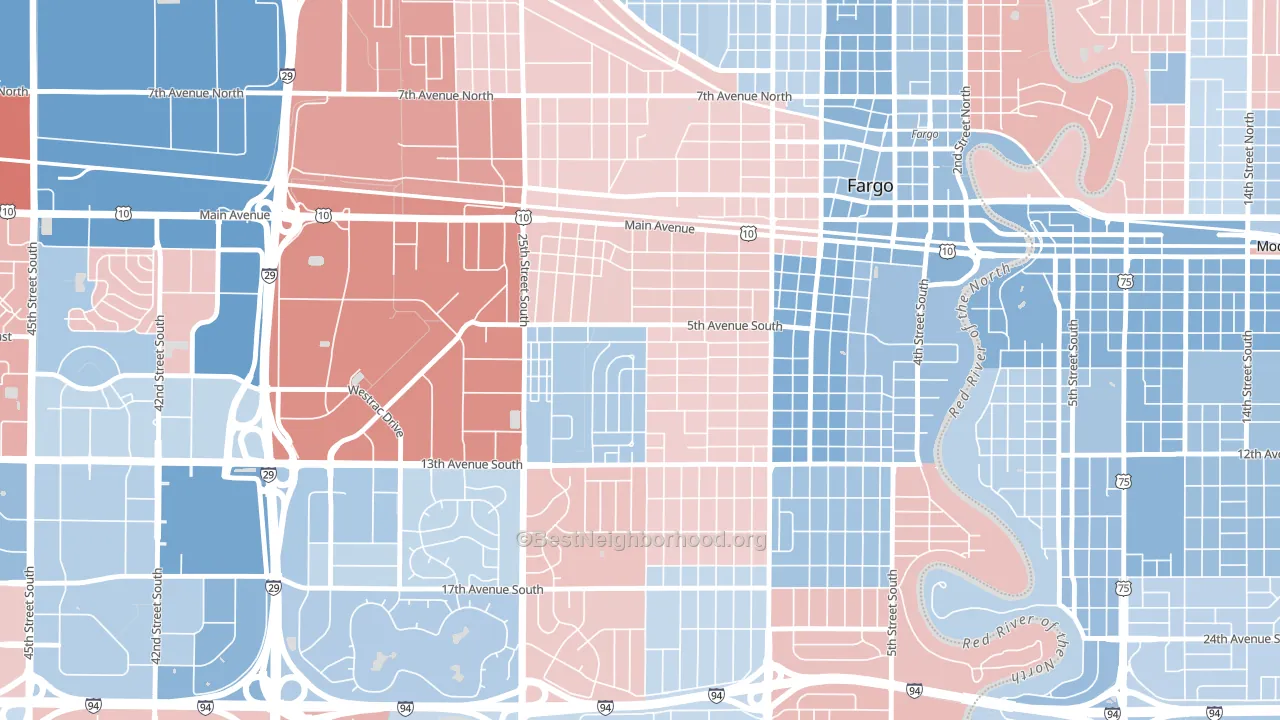Jefferson-Carl Ben, Fargo, ND block-group political-lean map