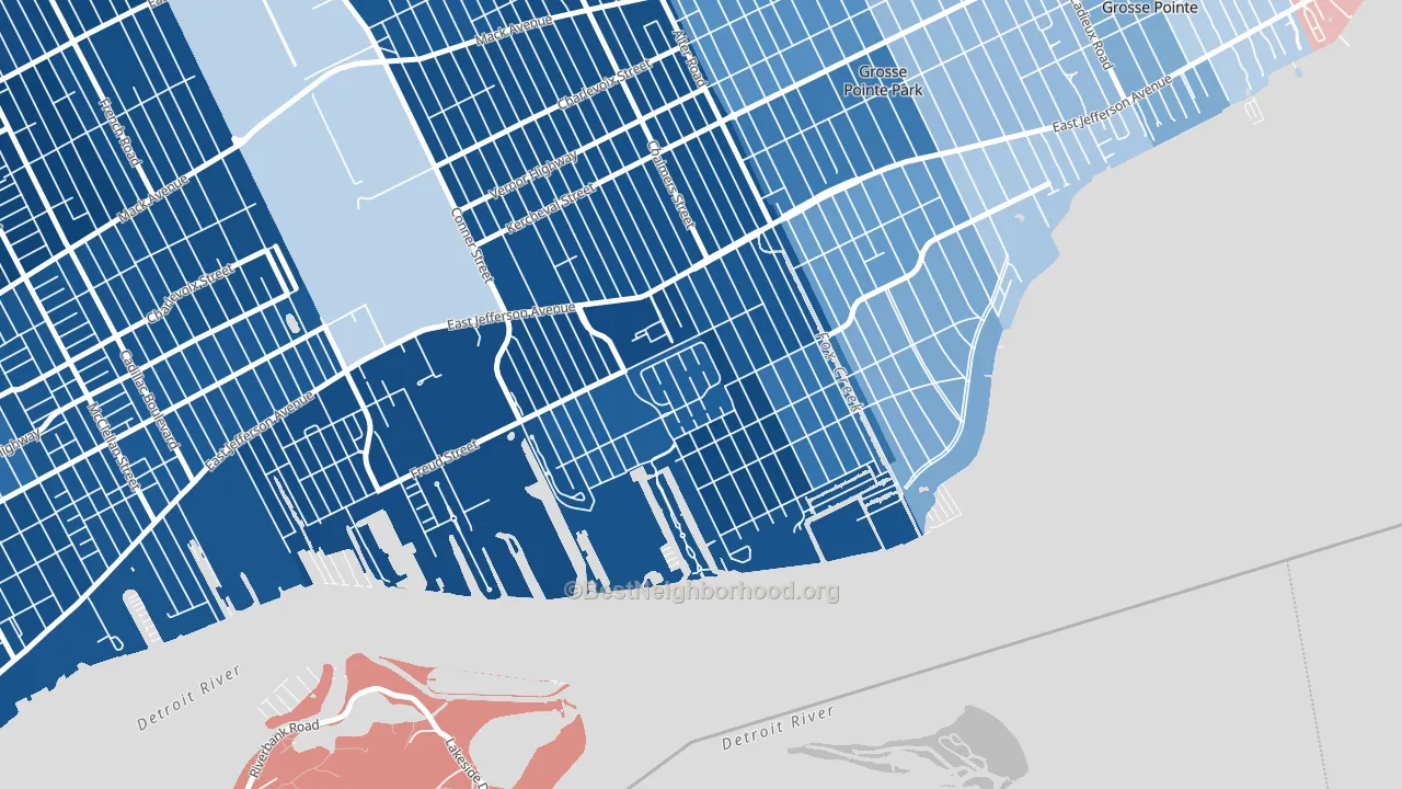 Jefferson Chalmers, Detroit, MI block-group political-lean map