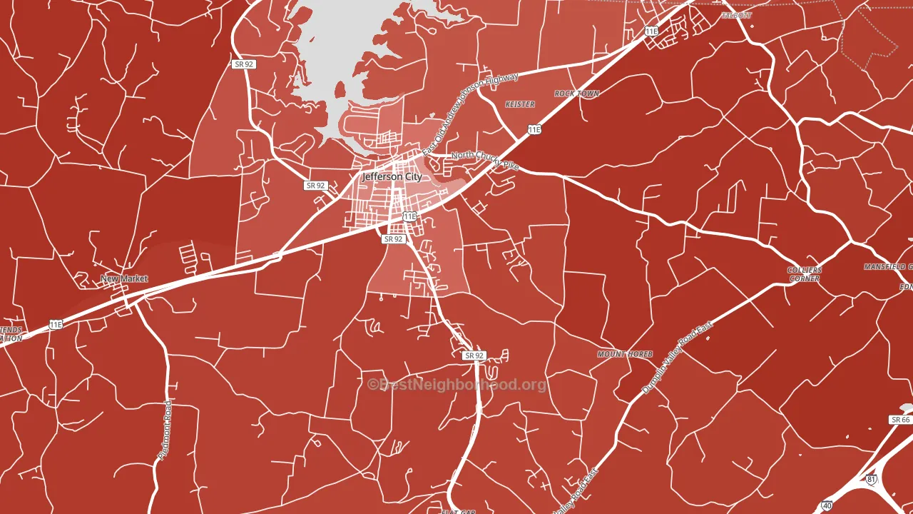 Jefferson City, TN block-group political-lean map