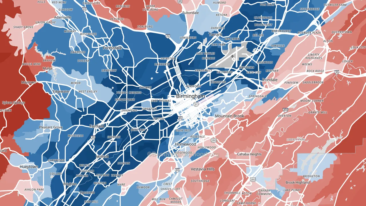 Jefferson County, AL block-group political-lean map