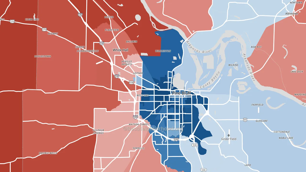 Jefferson County, AR block-group political-lean map