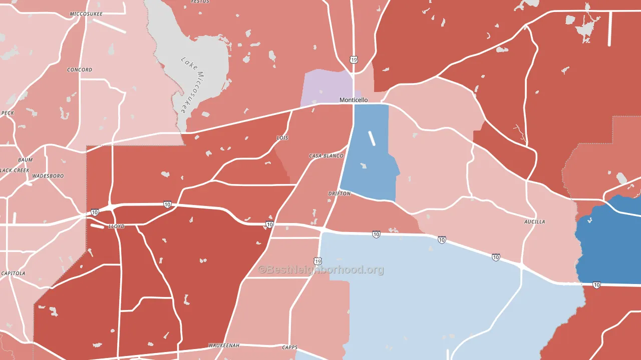 Jefferson County, FL block-group political-lean map