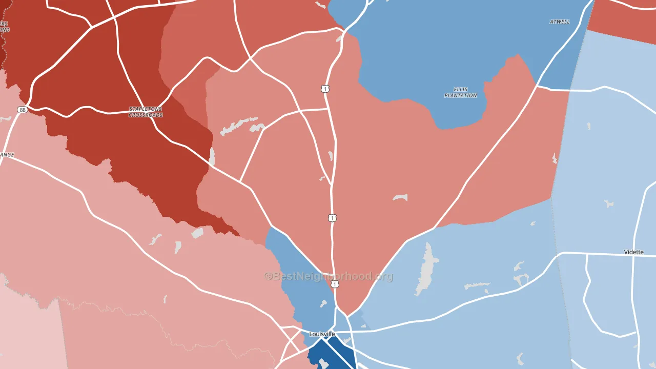 Jefferson County, GA block-group political-lean map