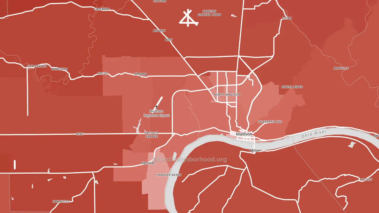 Jefferson County, IN block-group political-lean map