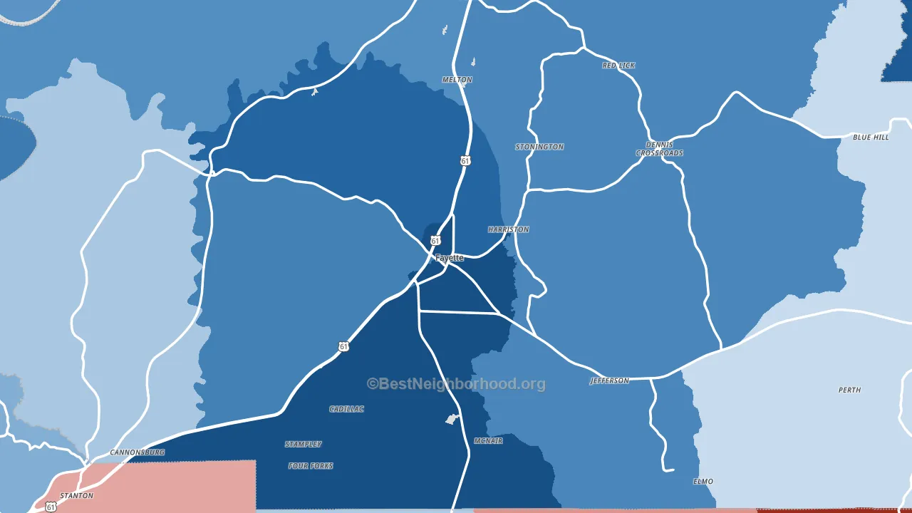 Jefferson County, MS block-group political-lean map