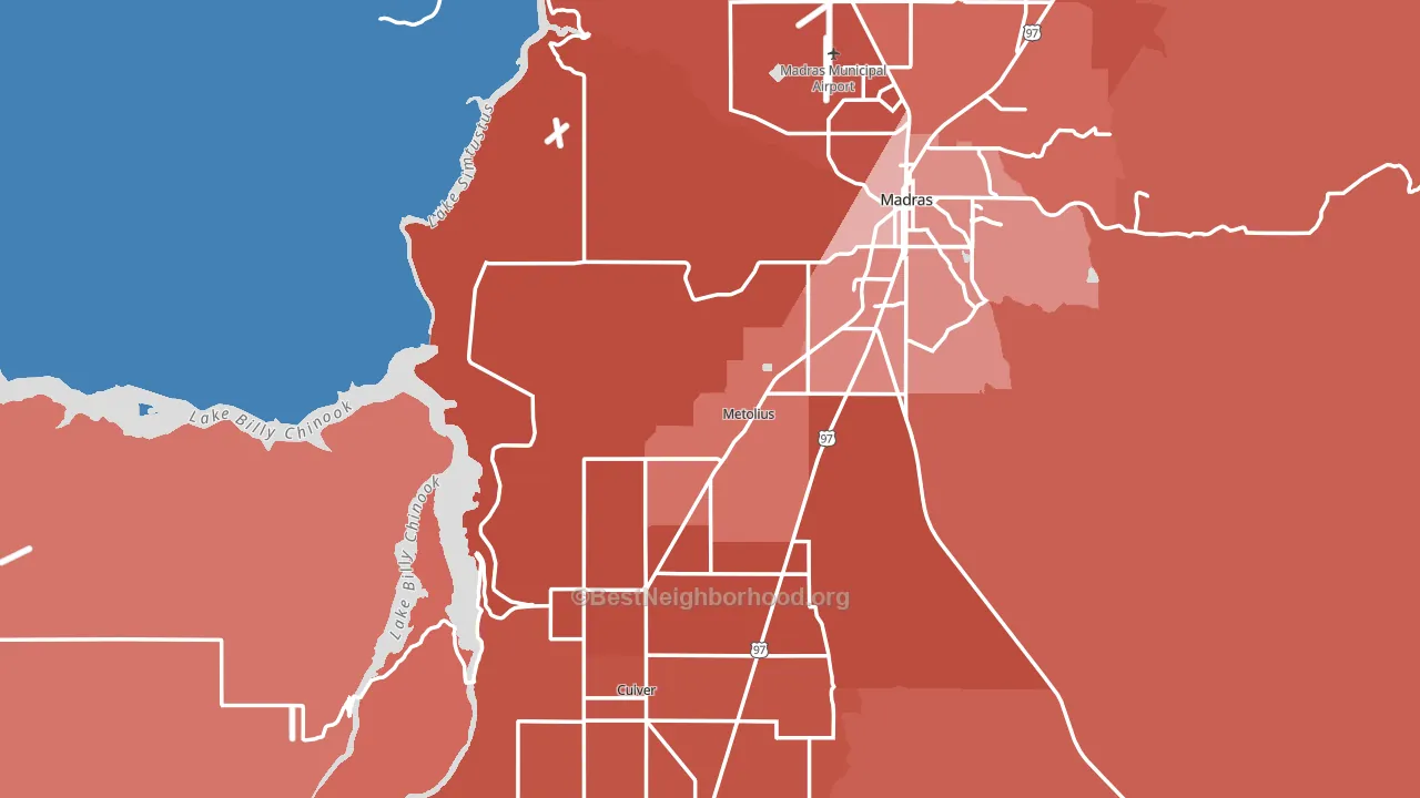 Jefferson County, OR block-group political-lean map