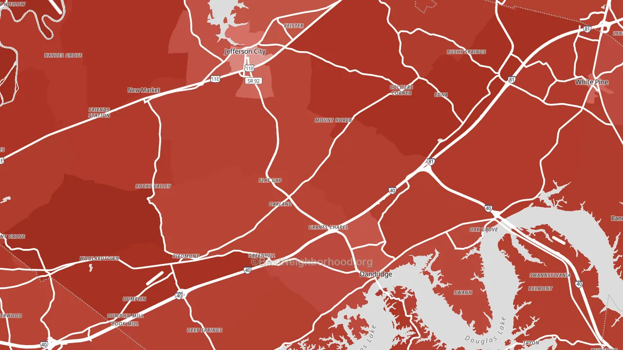 Jefferson County, TN block-group political-lean map