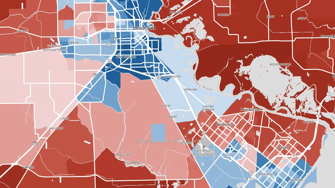 Jefferson County, TX block-group political-lean map