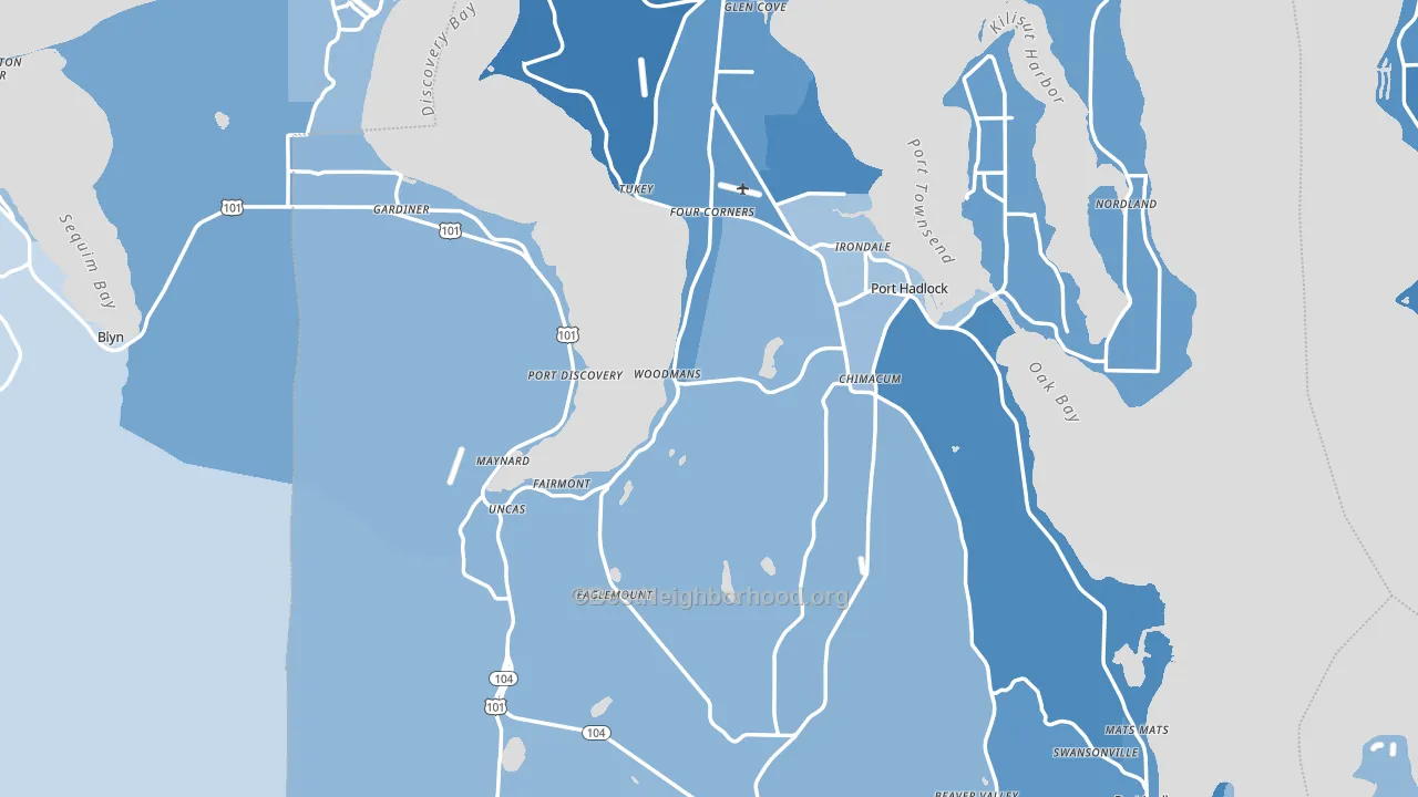 Jefferson County, WA block-group political-lean map