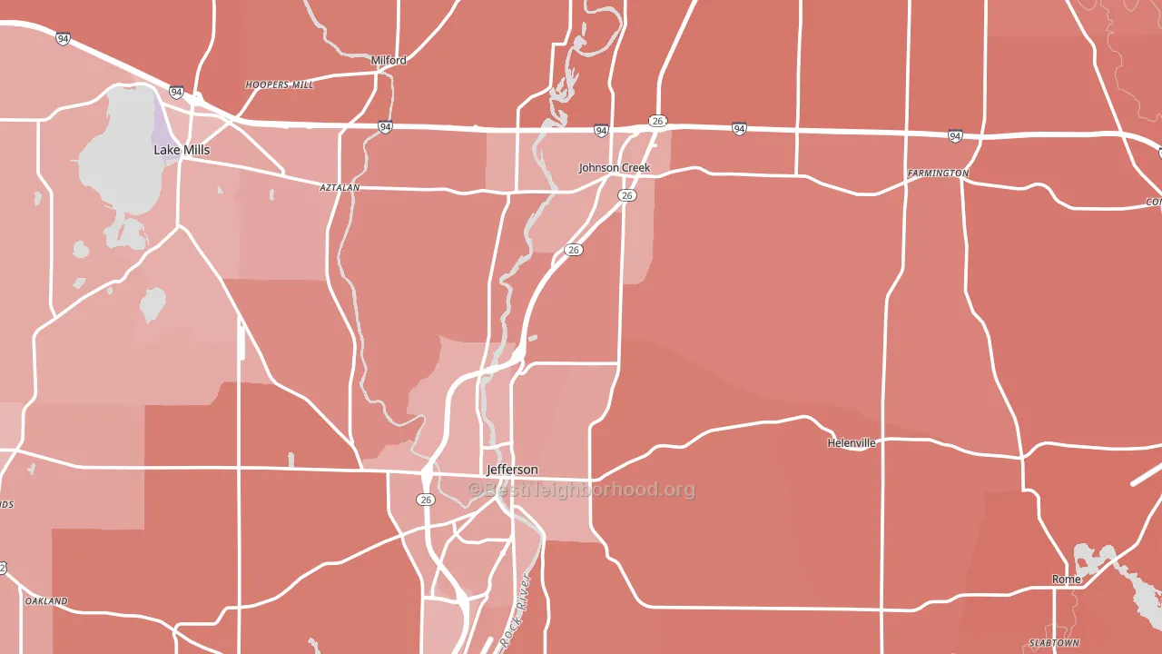 Jefferson County, WI block-group political-lean map