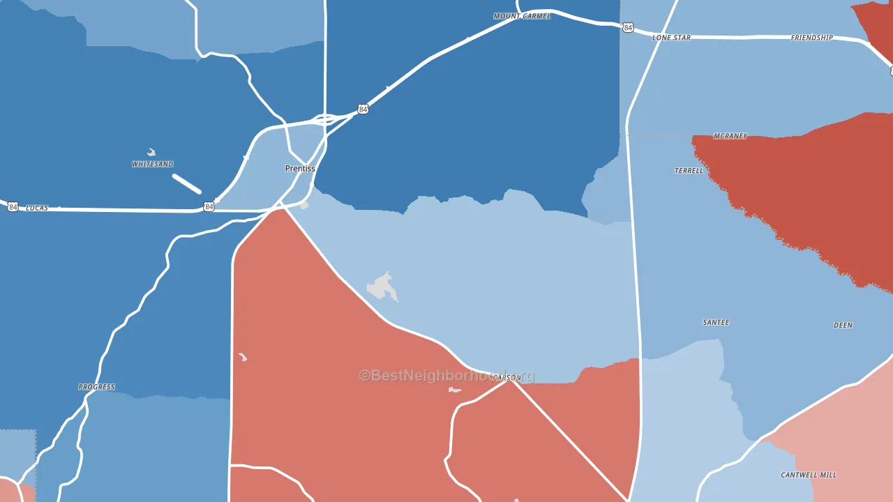 Jefferson Davis County, MS block-group political-lean map