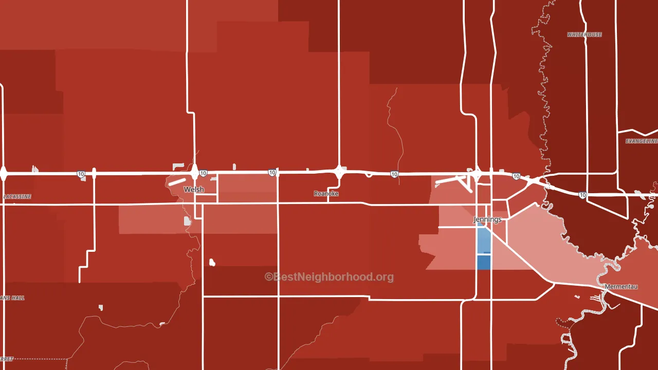 Jefferson Davis Parish, LA block-group political-lean map