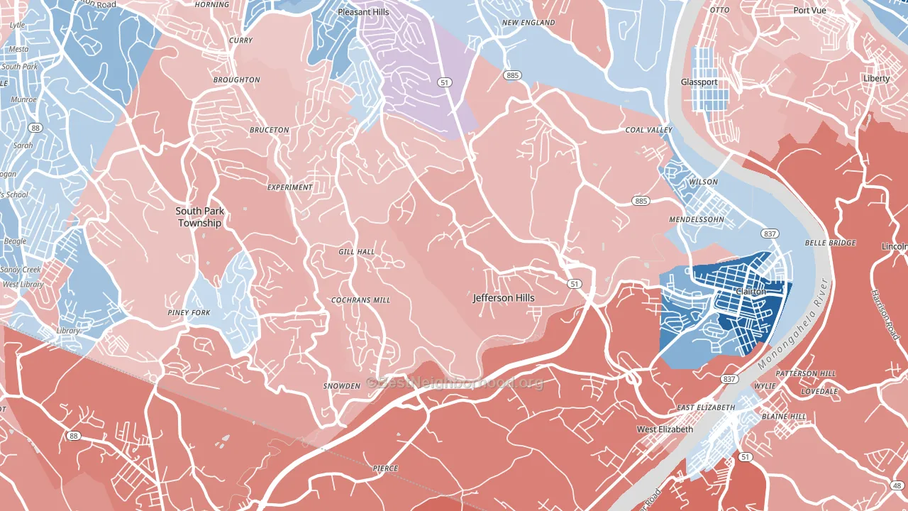 Jefferson Hills, PA block-group political-lean map