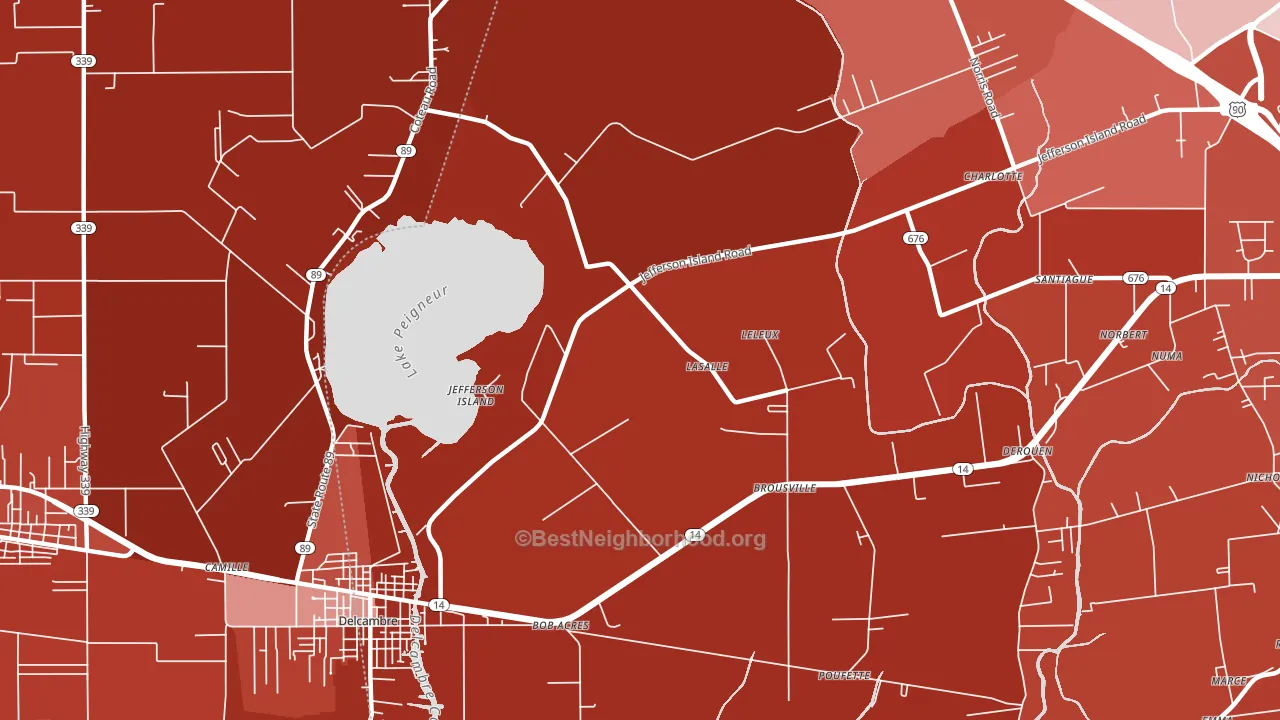 Jefferson Island, LA block-group political-lean map