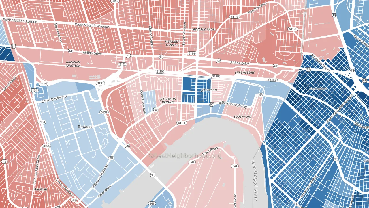 Jefferson, LA block-group political-lean map