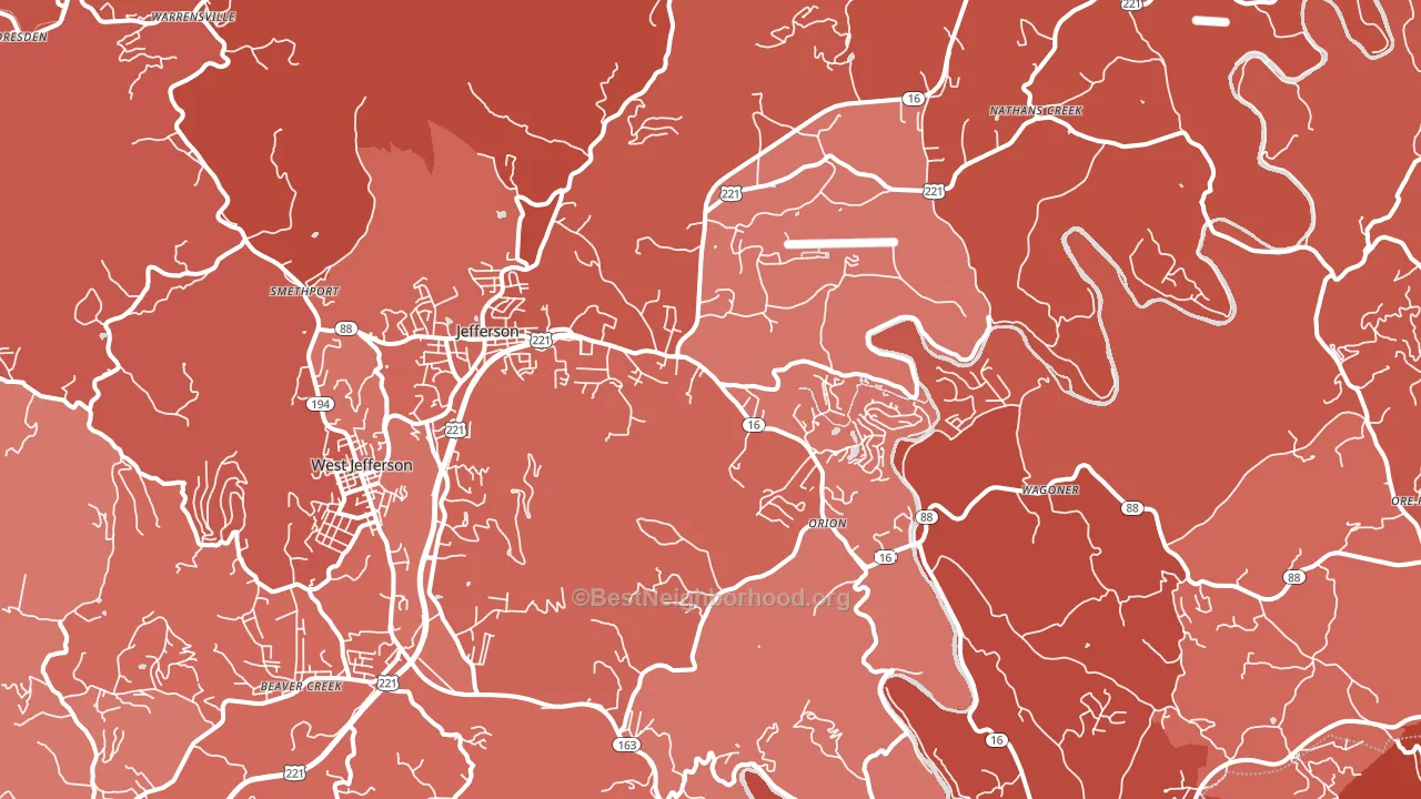 Jefferson, NC block-group political-lean map