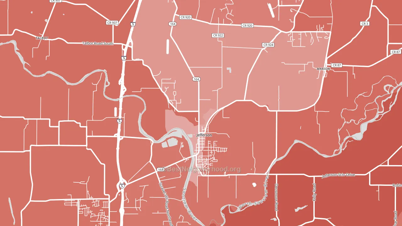 Jefferson, OR block-group political-lean map