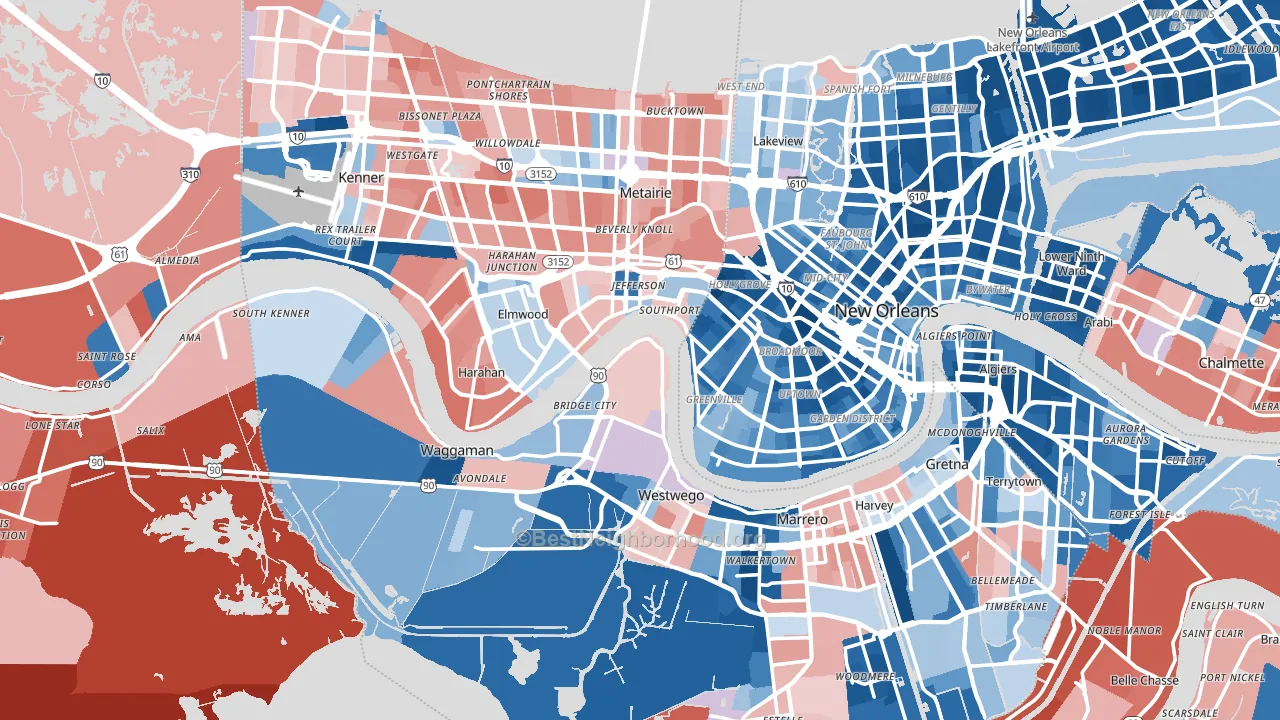Jefferson Parish, LA block-group political-lean map