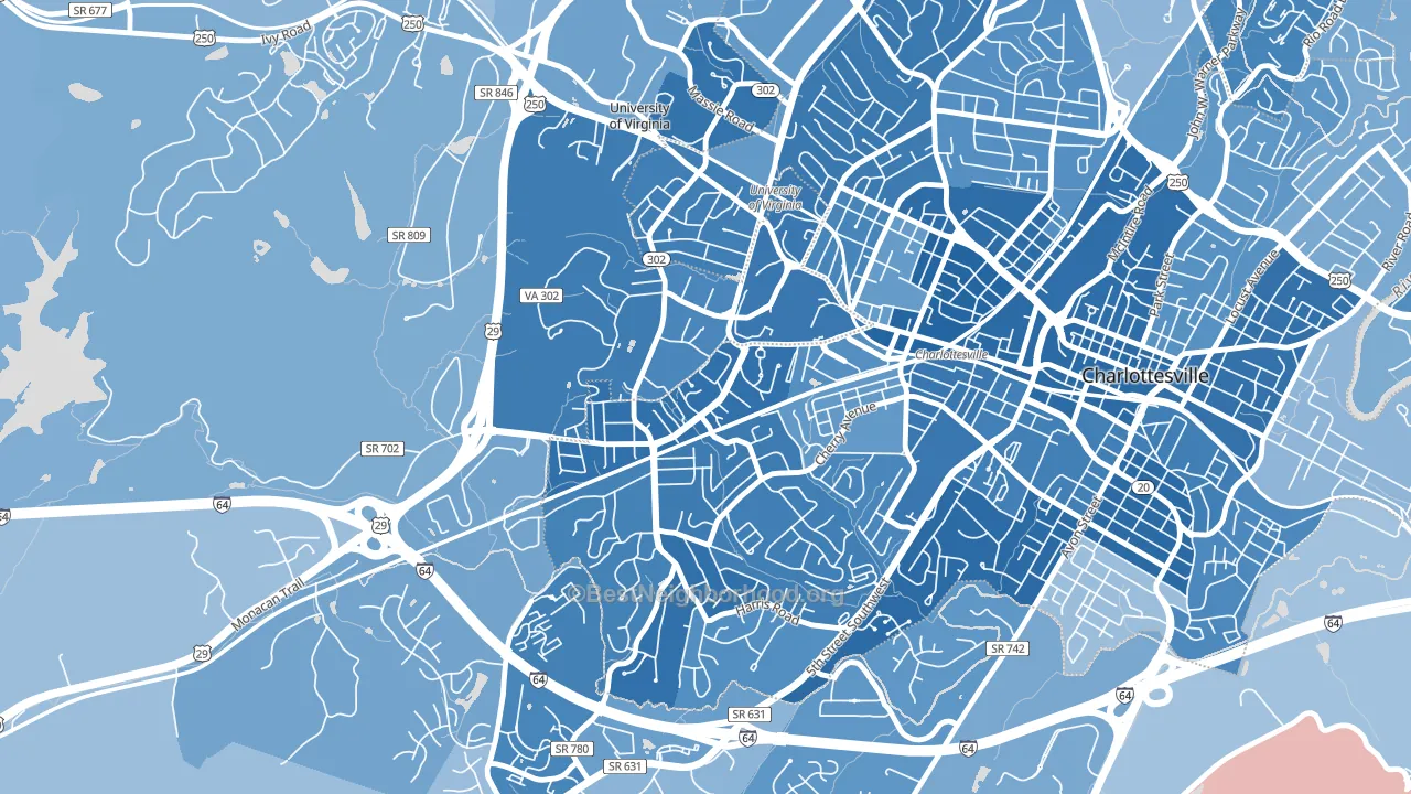 Jefferson Park, Charlottesville, VA block-group political-lean map