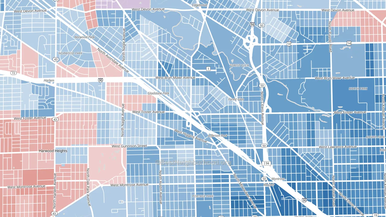 Jefferson Park, Chicago, IL block-group political-lean map