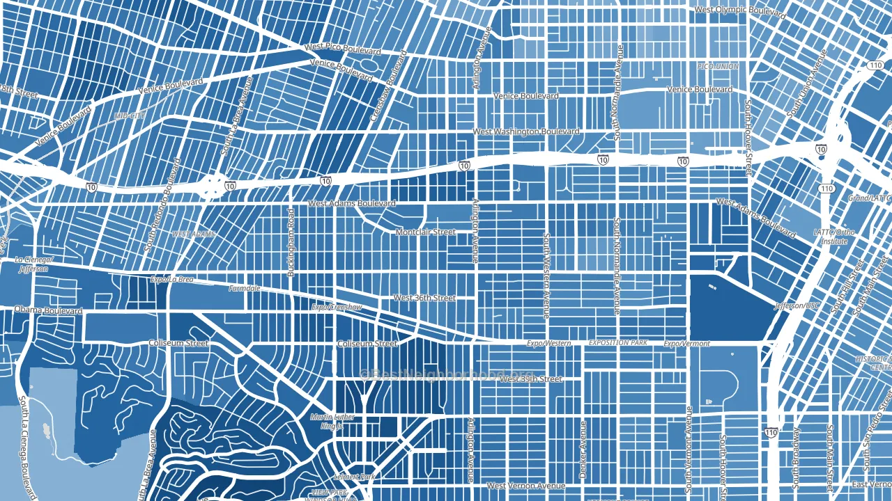 Jefferson Park, Los Angeles, CA block-group political-lean map