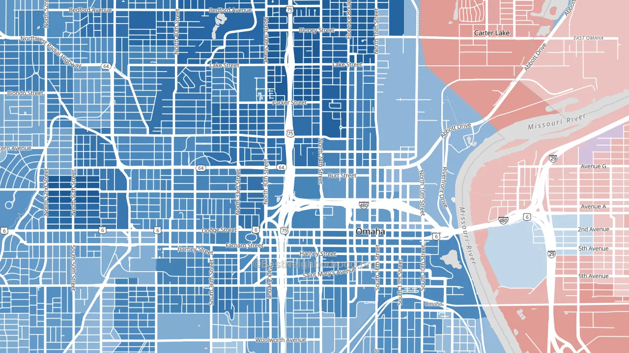 Jefferson Square, Omaha, NE block-group political-lean map