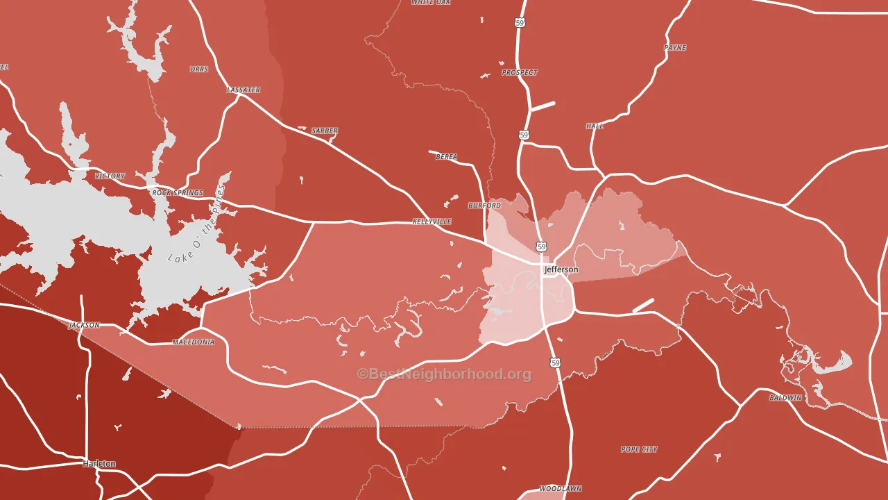 Jefferson, TX block-group political-lean map